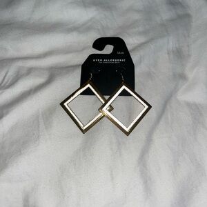 Gold and Silver Square Hoop Earrings with square stud earrings. 2 pairs.